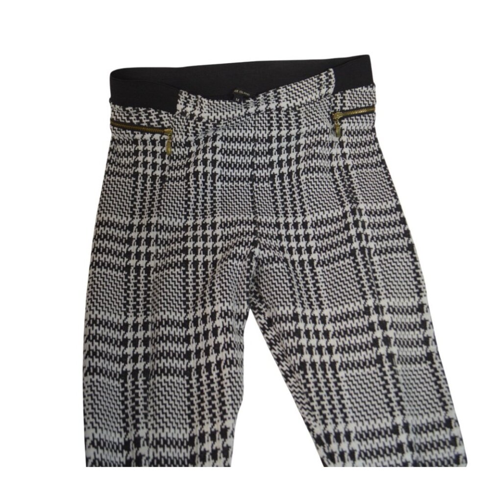 River Island Black White Check Trousers Zip Detail UK 14 US 10